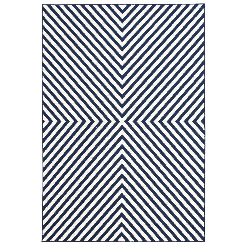 5.25′ x 7.5′ Abstract Rectangular Outdoor Area Throw Rug – Blue and White