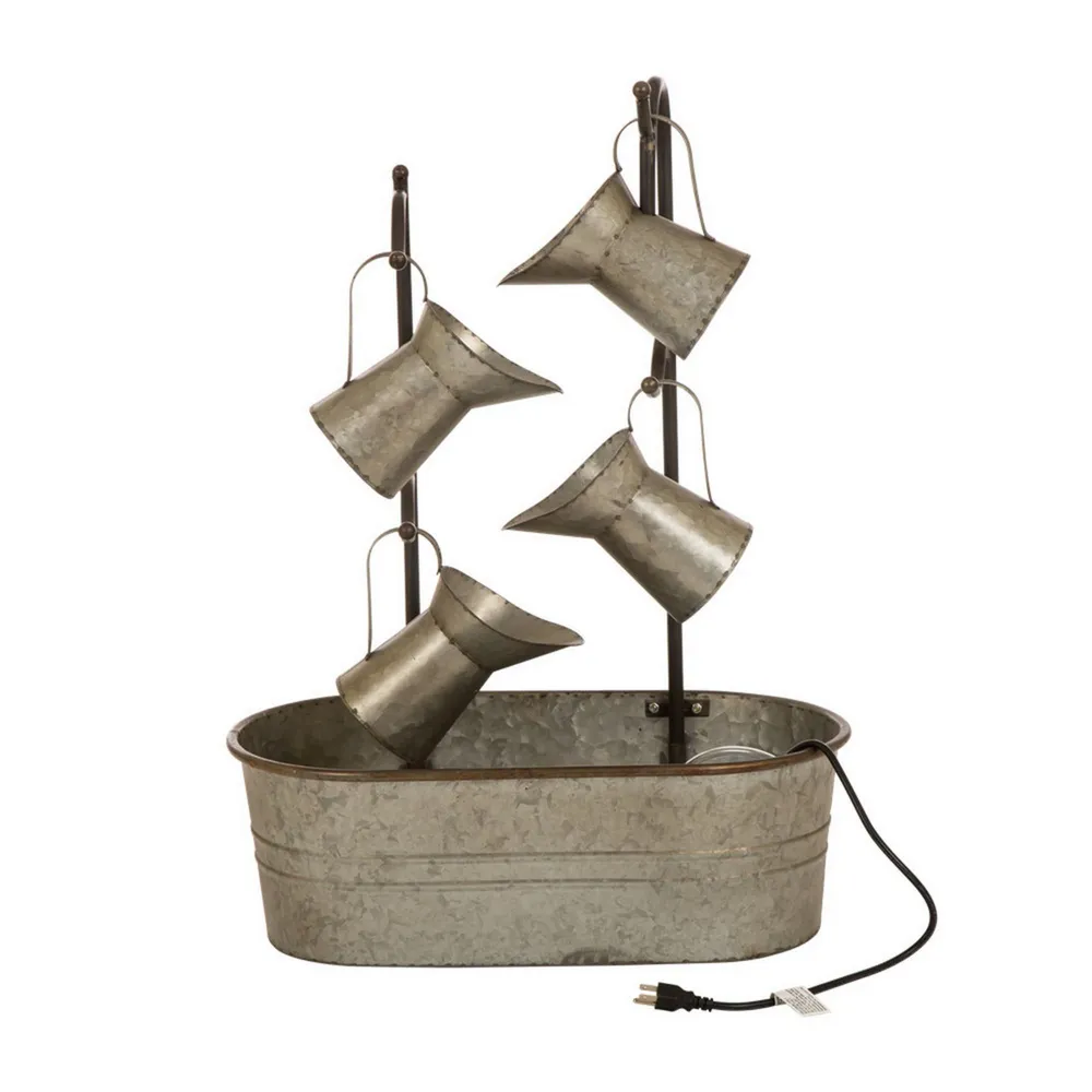 33.25″ Silver Farmhouse Galvanized Pitchers Outdoor Garden Fountain