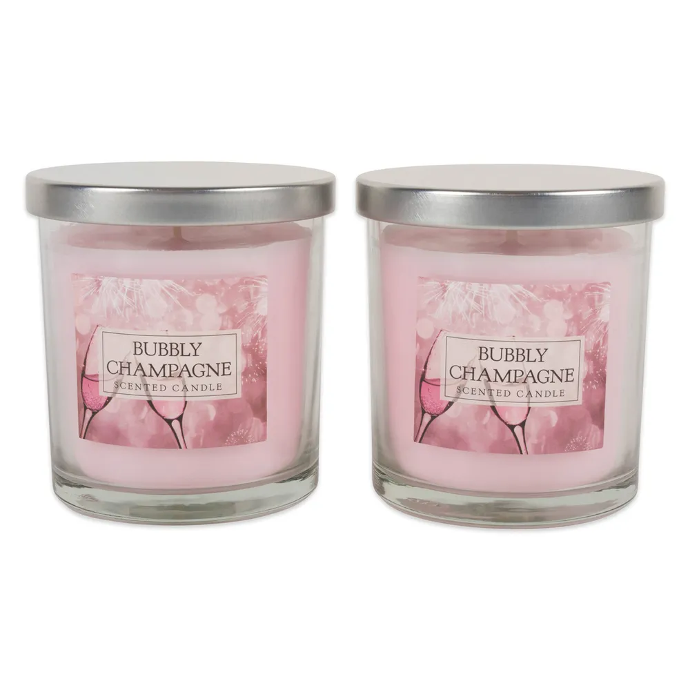 Set of 2 Pink, White, and Silver Bubbly Champagne Single Wick Candles