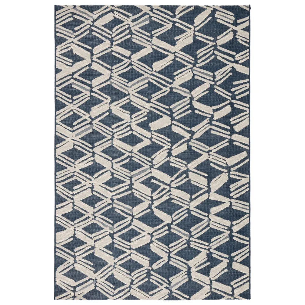 Trellis Outdoor Navy Blue and Cream Rectangular Area Throw Rug 8.75′ x 12.4′