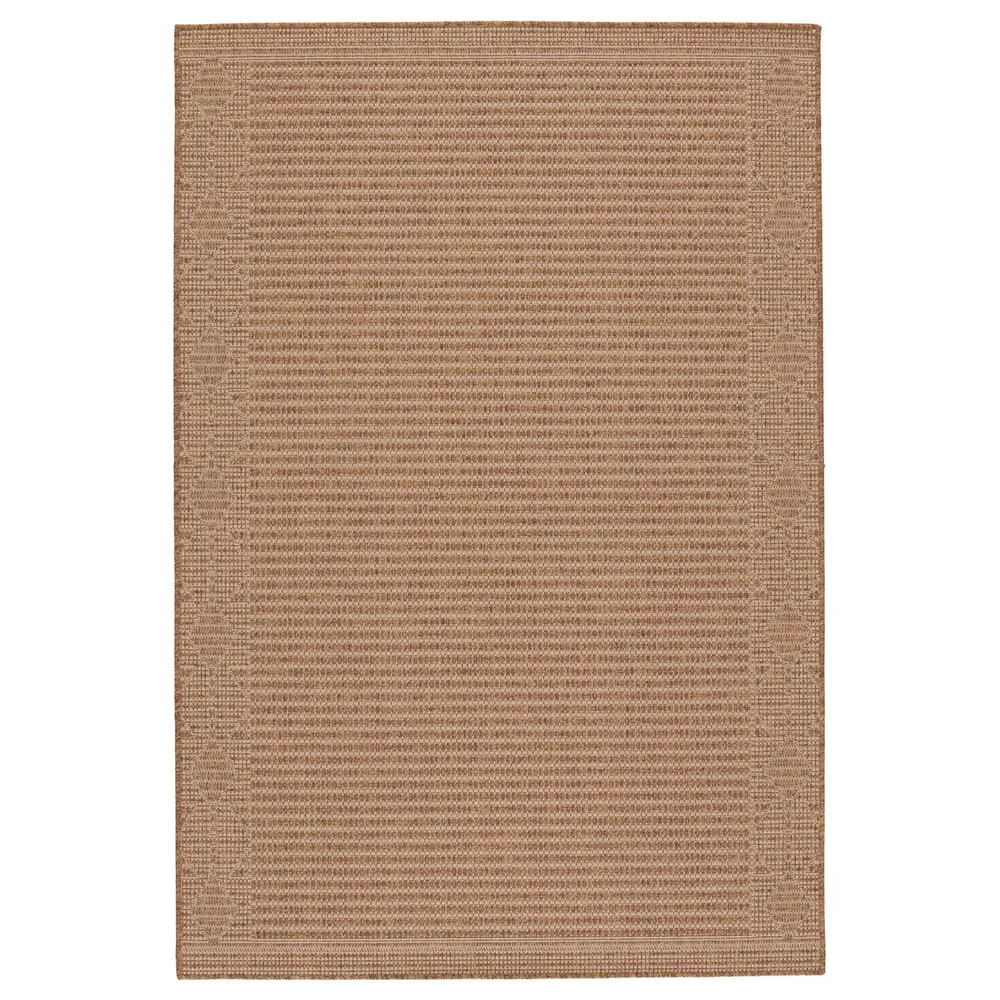 8′ x 10′ Coffee Brown and Beige Border Hand Woven Rectangular Outdoor Area Throw Rug