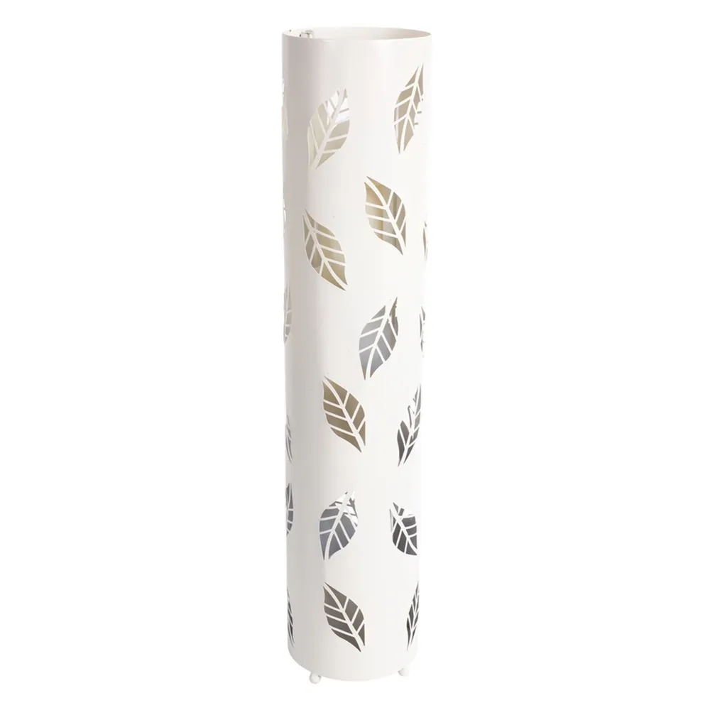 32.5″ White and Silver Metal Cut Out Leaf Standing Lantern