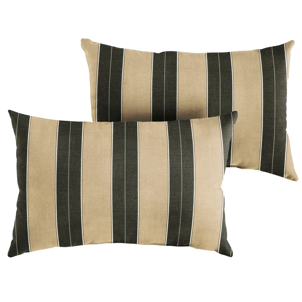 Set of 2 13″ x 20″ Green and Beige Stripes Indoor and Outdoor Lumbar Pillows