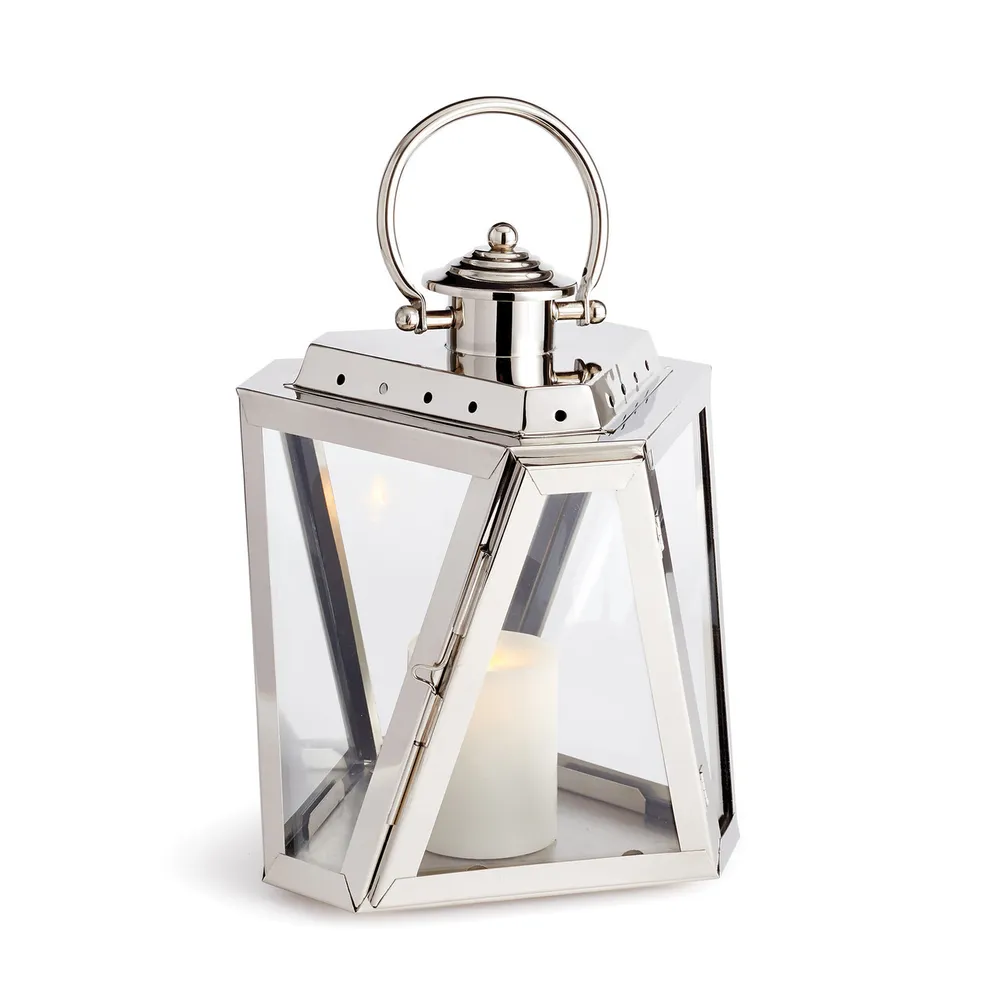Abstract Style Outdoor Candle Lantern – 14″ – Silver