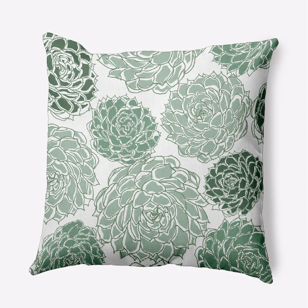 16″ x 16″ Green and White Olivia Outdoor Throw Pillow