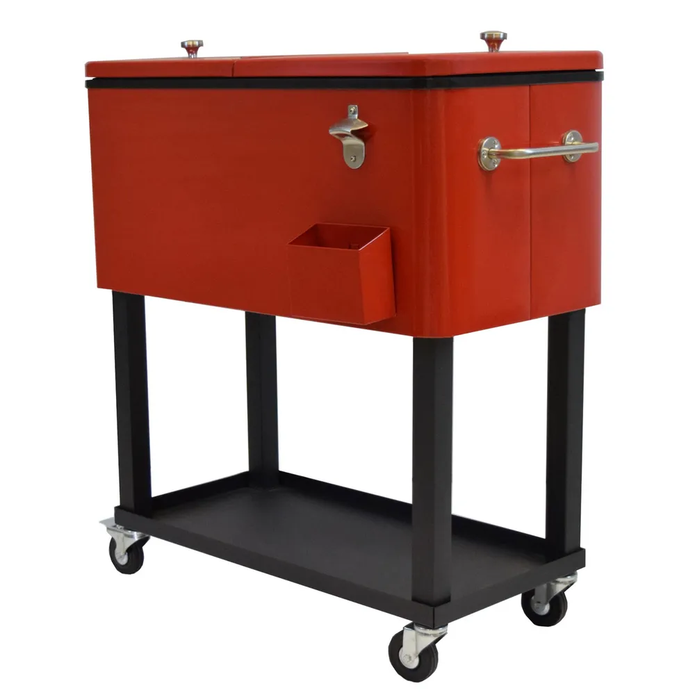 Contemporary Party Cooler with Bottle Opener – 35.5″ – Red and Black