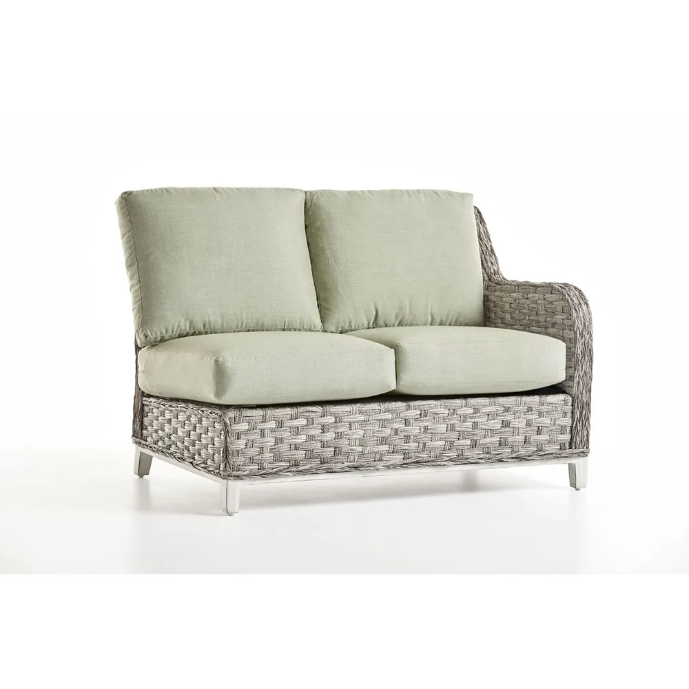 49″ Gray Synthetic Wicker One-Arm Loveseat Right Side Facing with Green Cushion