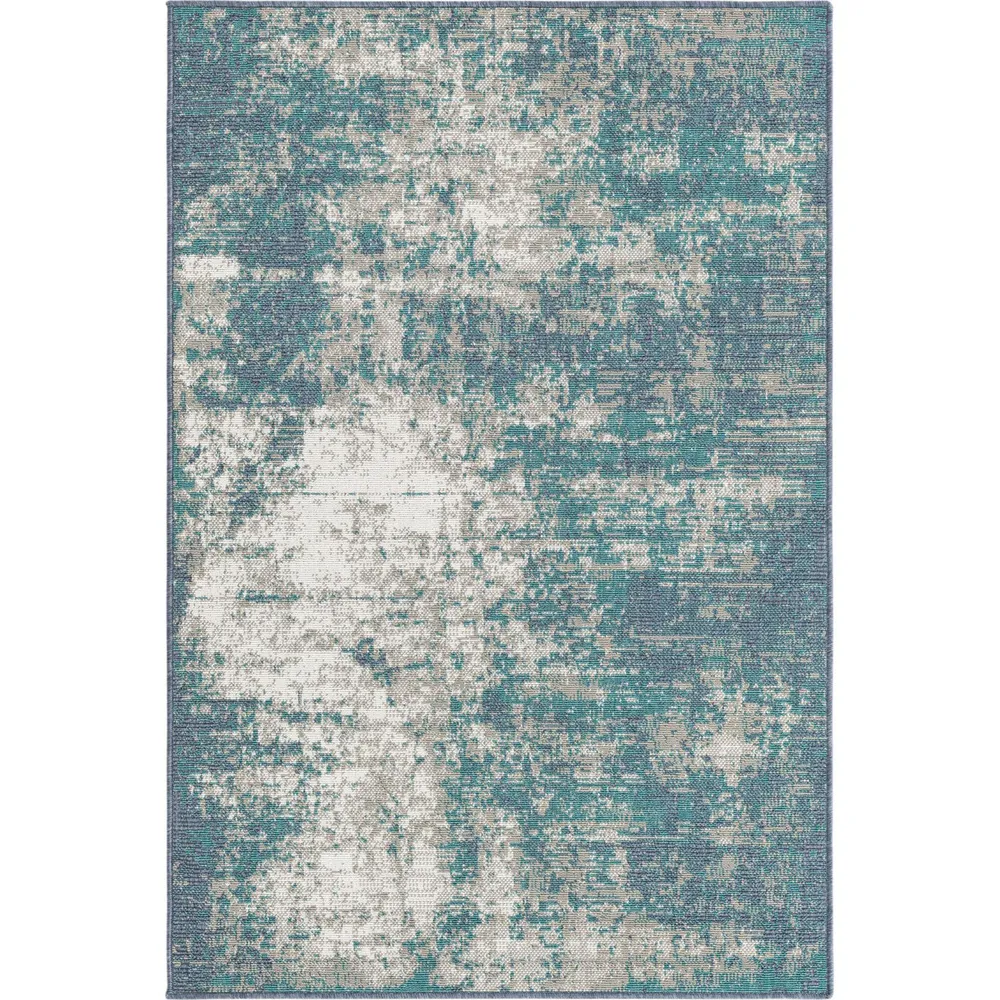 4′ x 6′ Blue and Ivory Abstract Rectangular Outdoor Area Throw Rug