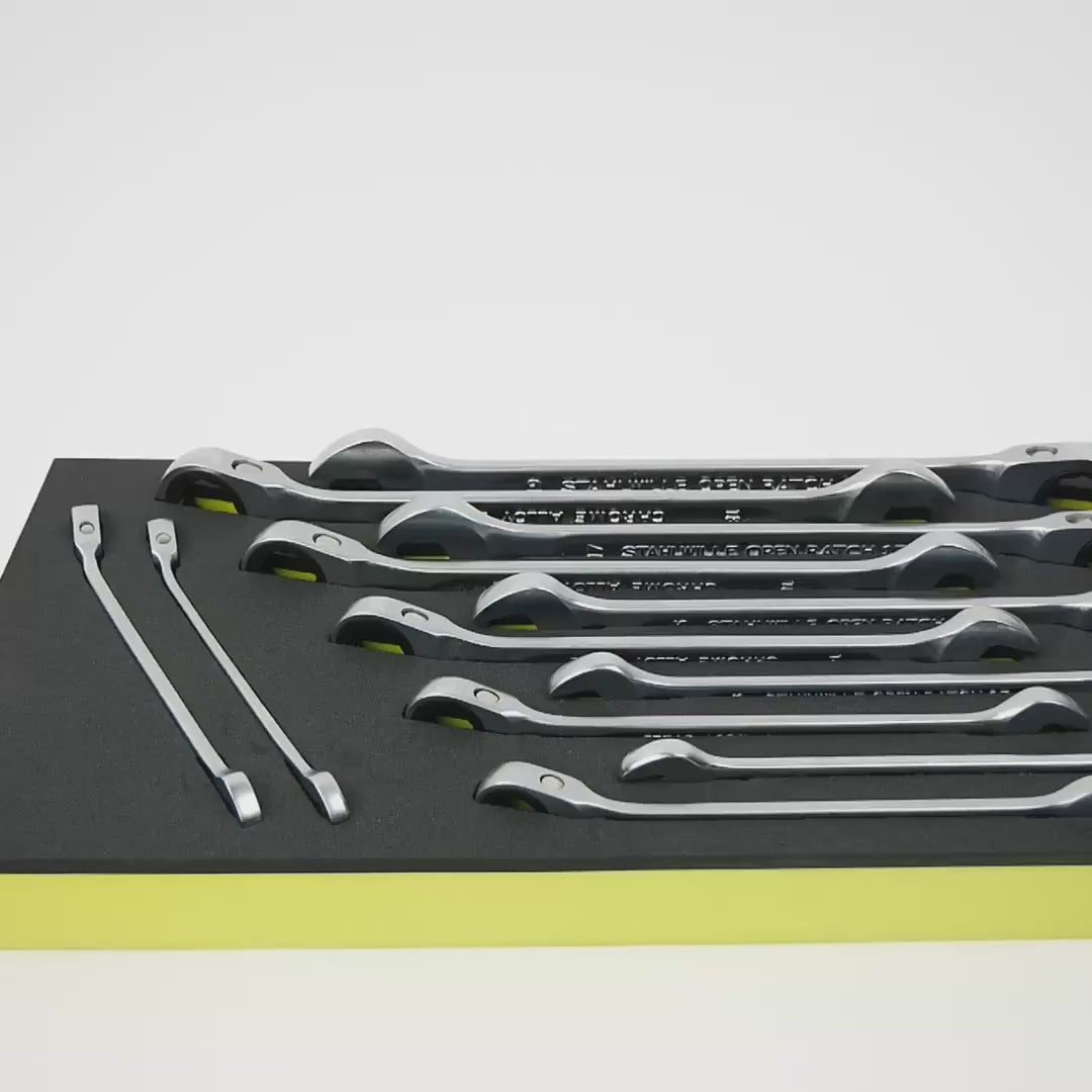 Stahlwille TCS OPEN RATCH 17/12 Ratcheting Combination Wrench Set, Metric, 8-19mm, 12 Pieces