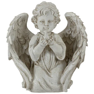 Ethereal 9.75″ Ivory Angel Boy Kneeling with Dove Garden Statue – Serene Addition to Your Outdoor Space