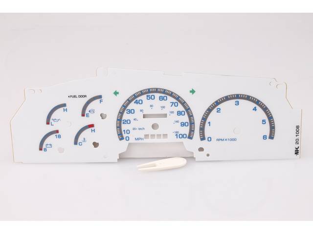 WHITE FACE DASH GAUGE INSERT, BLUE BACK LIGHT