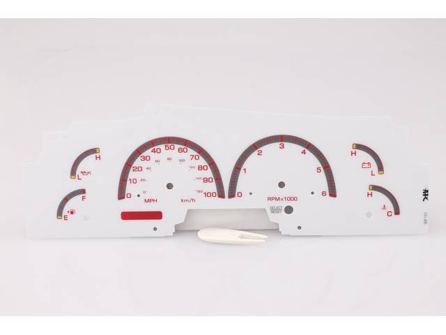 WHITE FACE DASH GAUGE INSERT, RED BACK LIGHT