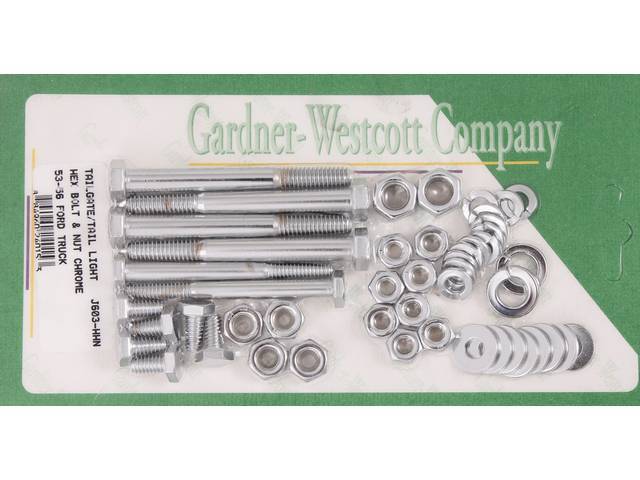Tailgate Hinge & Taillight Bracket Mounting Kit, Chrome Hex Head Bolts with Hex Nuts