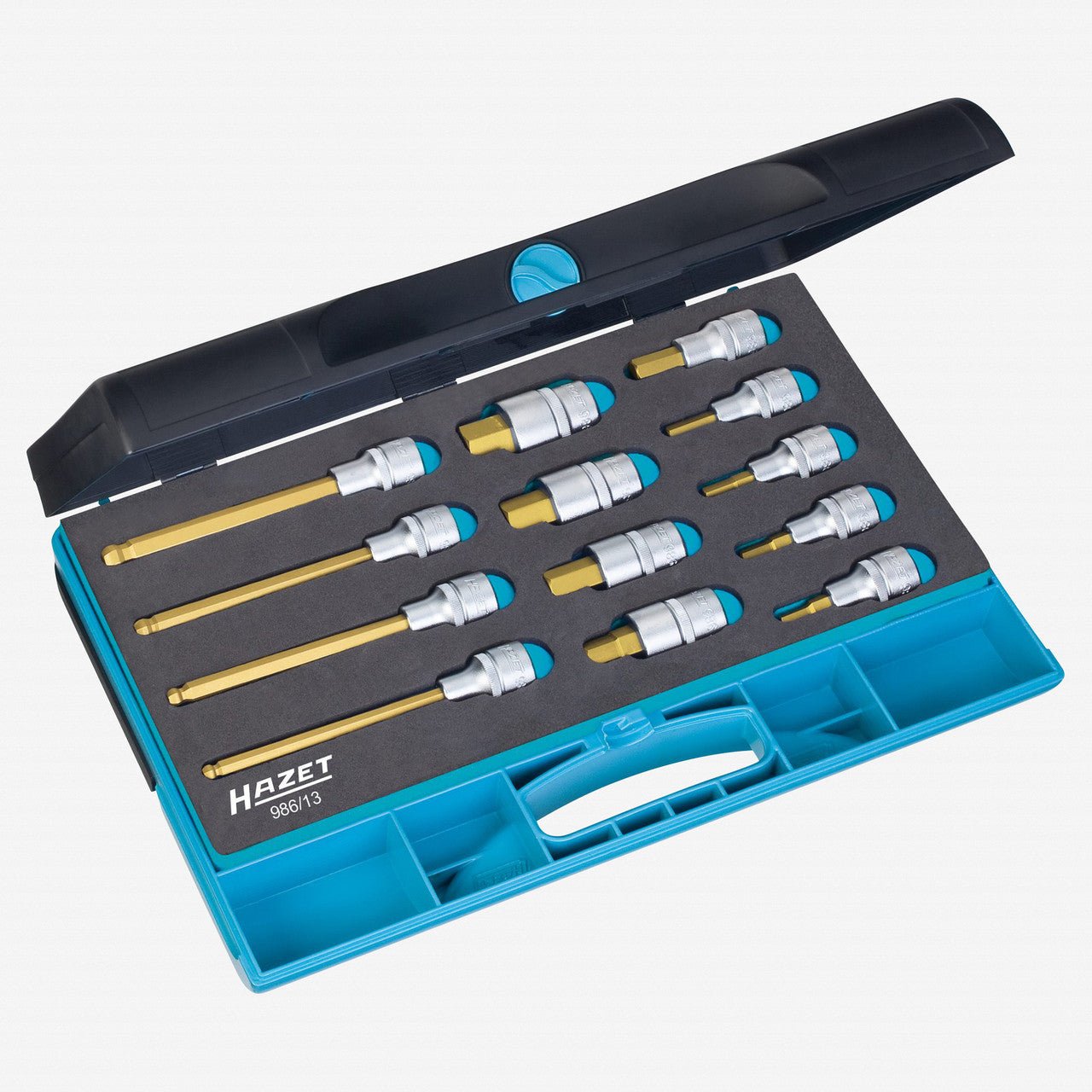 Hazet 986/13 1/2" Hex Metric Titanium-Nitride Socket Set, 5-19mm, 13 Pieces
