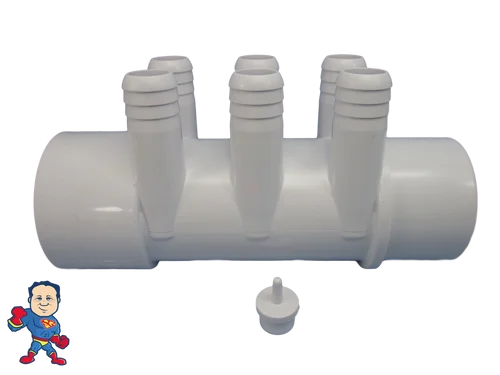 Hot Tub Water Manifold 2″ Street x 2″ Slip with 6 Ports 3/4″ Barb Fittings – Includes Plug