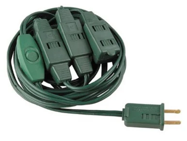 Indoor Polarized Extension Power Cord with 9-Outlets – 12′ – Green