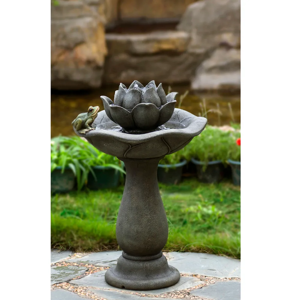 42″ Lotus Flower and Frog Multi-Tiered Outdoor Patio Garden Water Fountain
