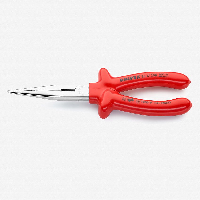 Knipex 8" Snipe Nose Side Cutting Pliers (Stork Beak Pliers) - Insulated Plastic Dipped