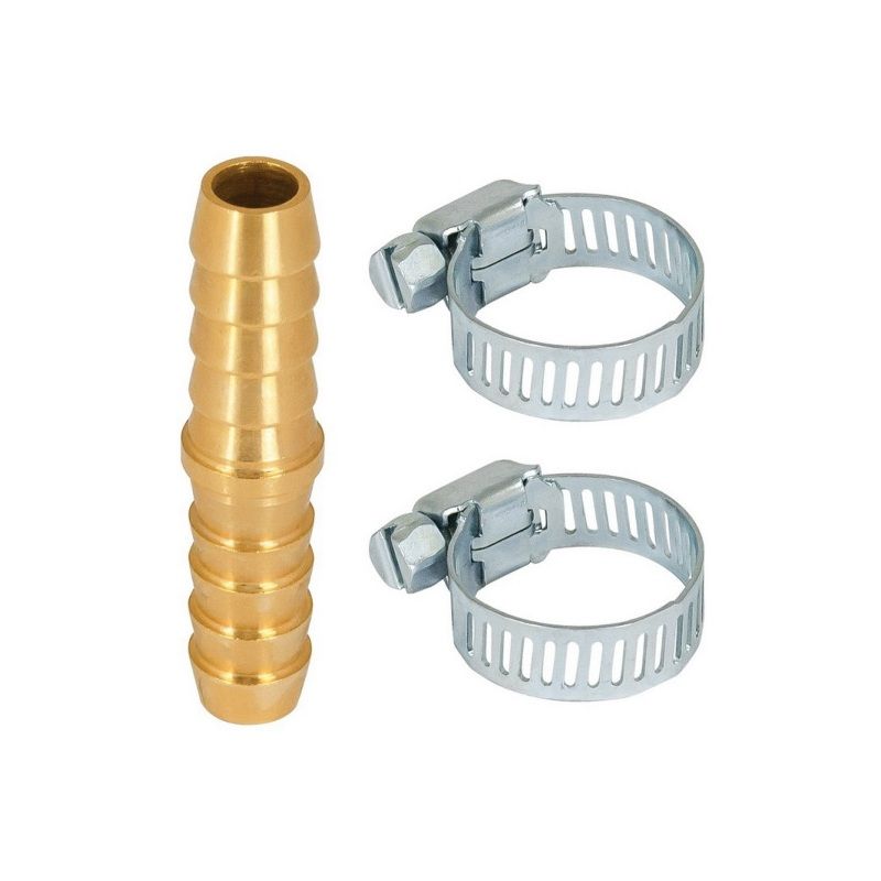 AES Industries 7342 Air Hose Splicer Kit 3/8 in Brass Double Hose Barb with Two Clamps