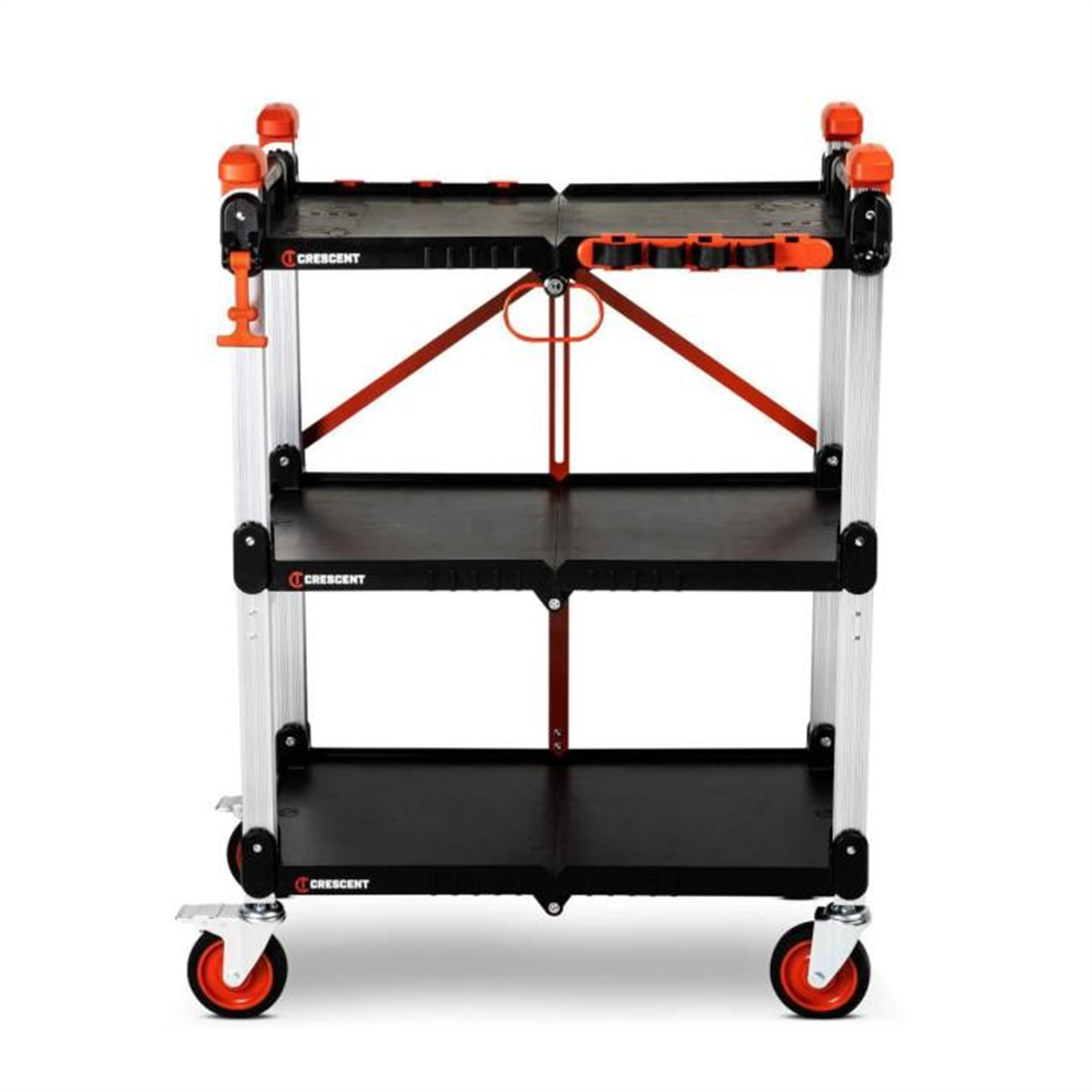 Crescent Hand Tools Foldable Three Shelf Cart Large, F3SCBL, with T-Channel Accessory Rail
