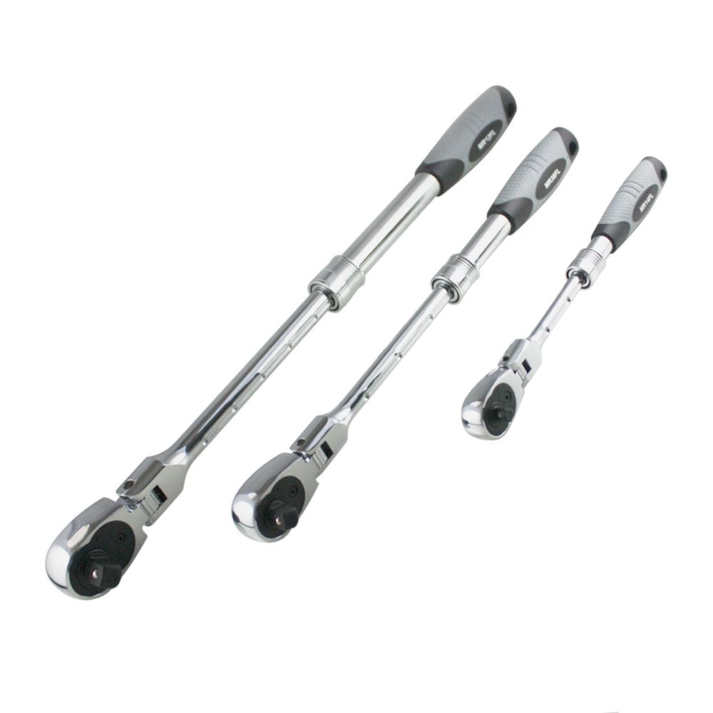 EZ Red Products MR482FL Flex Head Ratchet Set, Extendable, 180° pivot lock, three sizes
