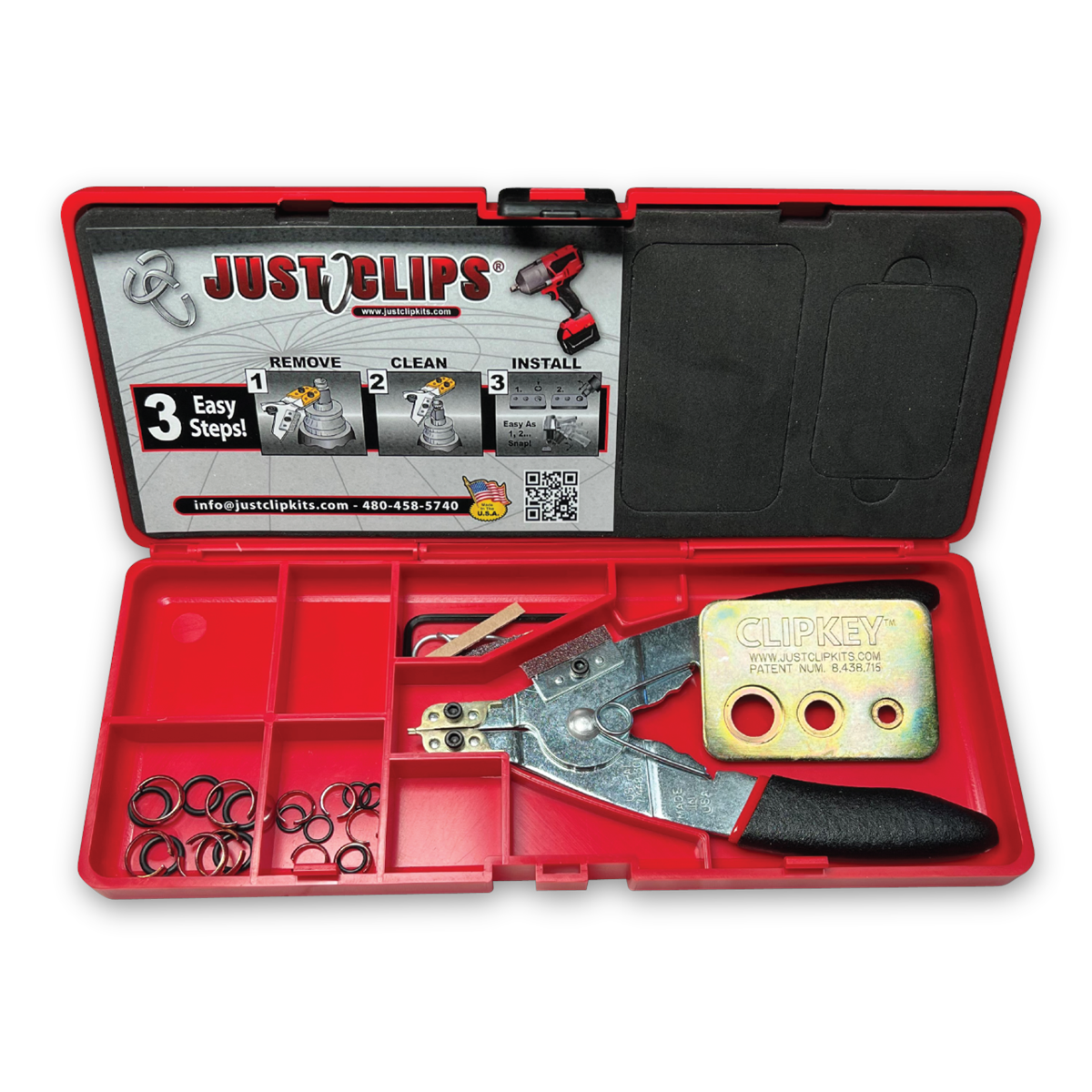 Just Clips Professional Tool Kit MCTPTK-CK with Snap Ring Pliers, ClipKey and five sets of 1/4"
