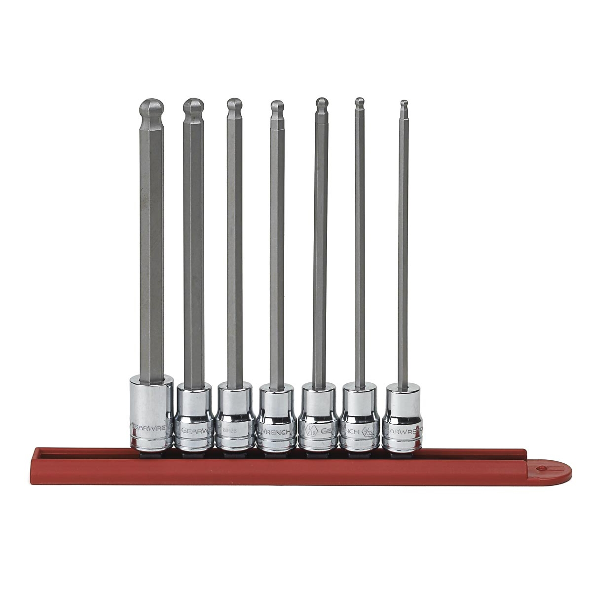 Gearwrench 80574 7-Piece 3/8" Drive Ball End Hex Bit SAE Socket Set with Rail