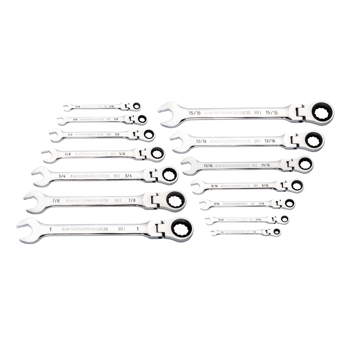 Gearwrench 86759 14-Piece SAE Flex-Head Ratcheting Wrench Set, 90-Tooth 12-Point