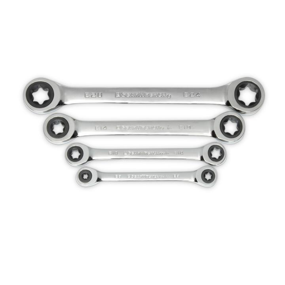 Gearwrench 9224D 4-Piece Double Box Ratcheting E-Torx Wrench Set, alloy steel, chrome finish