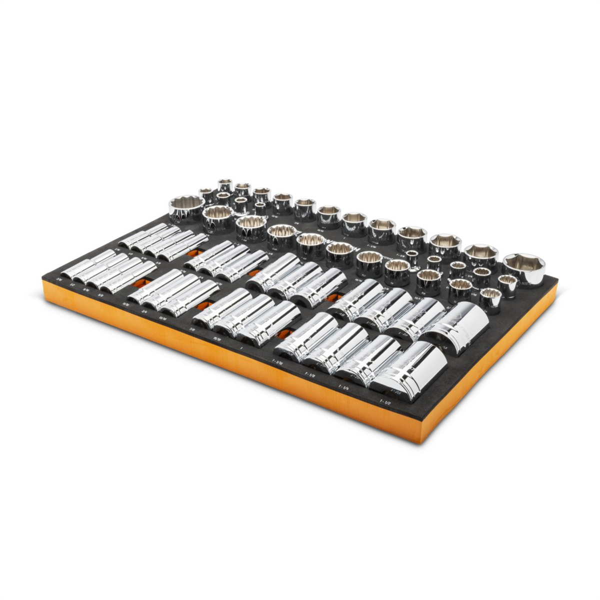 Gearwrench GWMSSKT12SAE 60-Piece 1/2" Drive SAE Socket Set with Orange/Black Foam Storage Tray