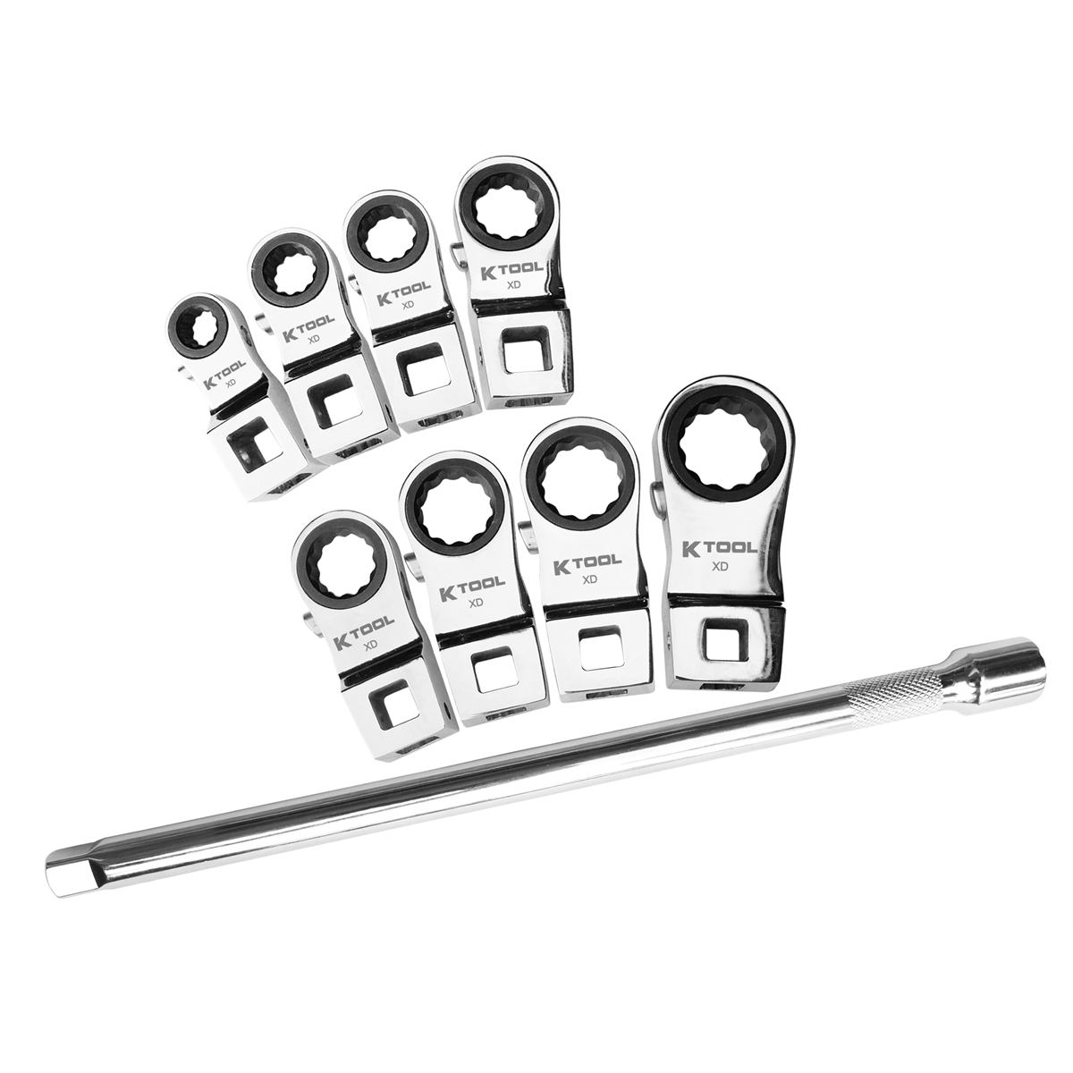 K Tool International 9-Piece SAE 3/8-Inch Ratcheting Crowfoot Wrench Set with 120-Tooth Heads