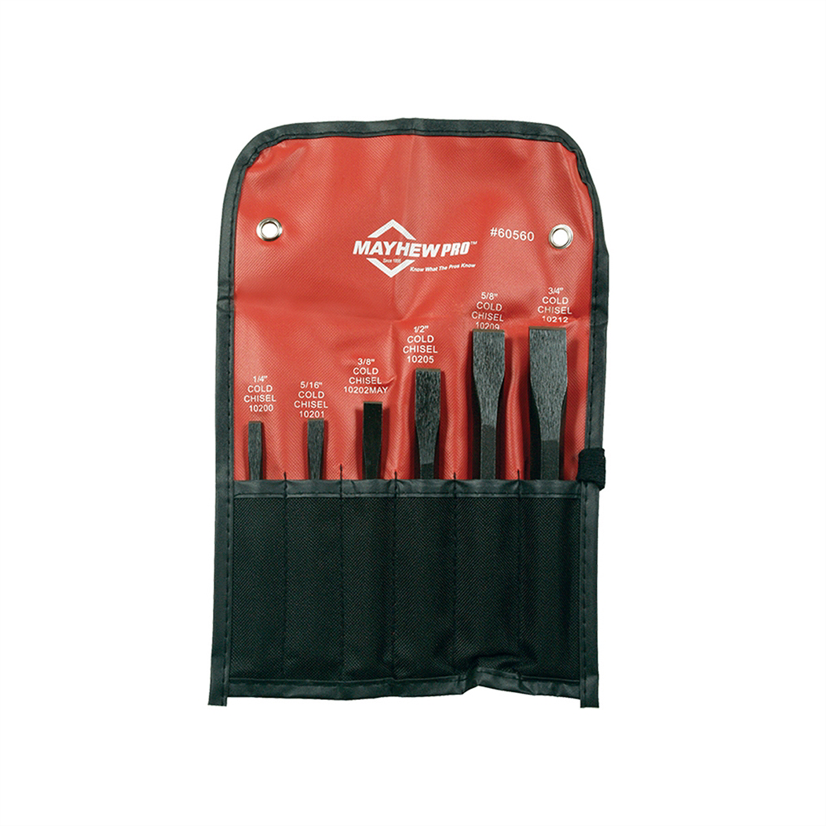 Mayhew Tools 6 PC Cold Chisel Kit 60560, angled black-oxide chisels for metal shaping