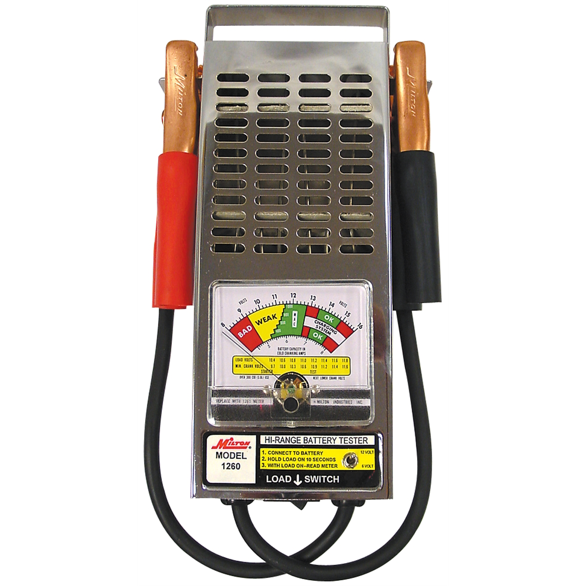Milton Industries 1260 100 Amp Battery, Starter and Charging System Tester, heavy-duty clips, 4 ga