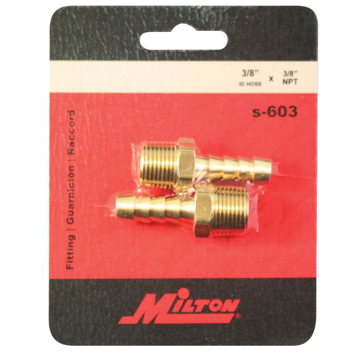 Milton 3/8" MNPT Brass Hose End - Part S-603, 3/8" ID barb