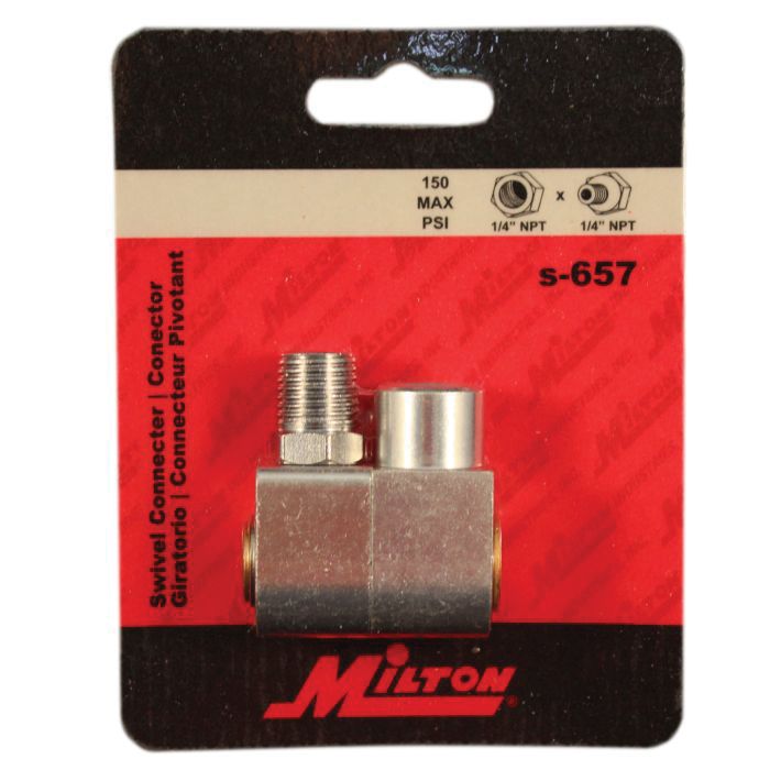 Milton 1/4" NPT Air Hose Swivel Connector - S-657, 150 psi, 40 cfm flow control