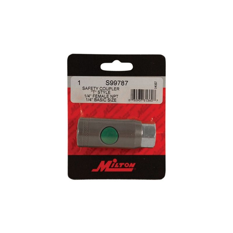 Milton T-Style 1/4 in FNPT Safety Coupler S-99787, Gray Steel/Plastic, 300 psi, 36 scfm