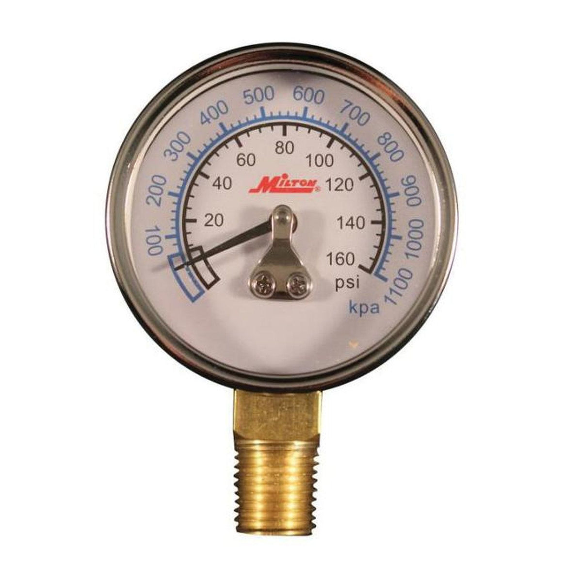 Milton Industries 1194 Bottom-Mount Pressure Gauge 1/4" NPT, 0-160 psi range, brass mechanism, ABS
