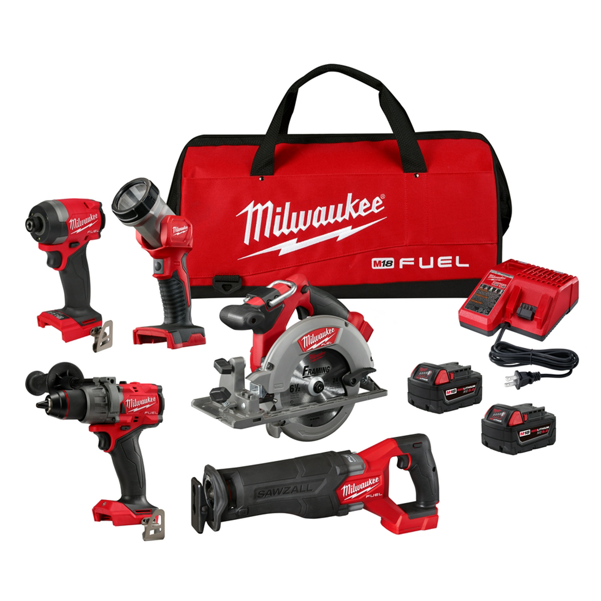 Milwaukee Tools M18 FUEL 5-Tool Combo Kit 3697-25, includes hammer drill, impact driver