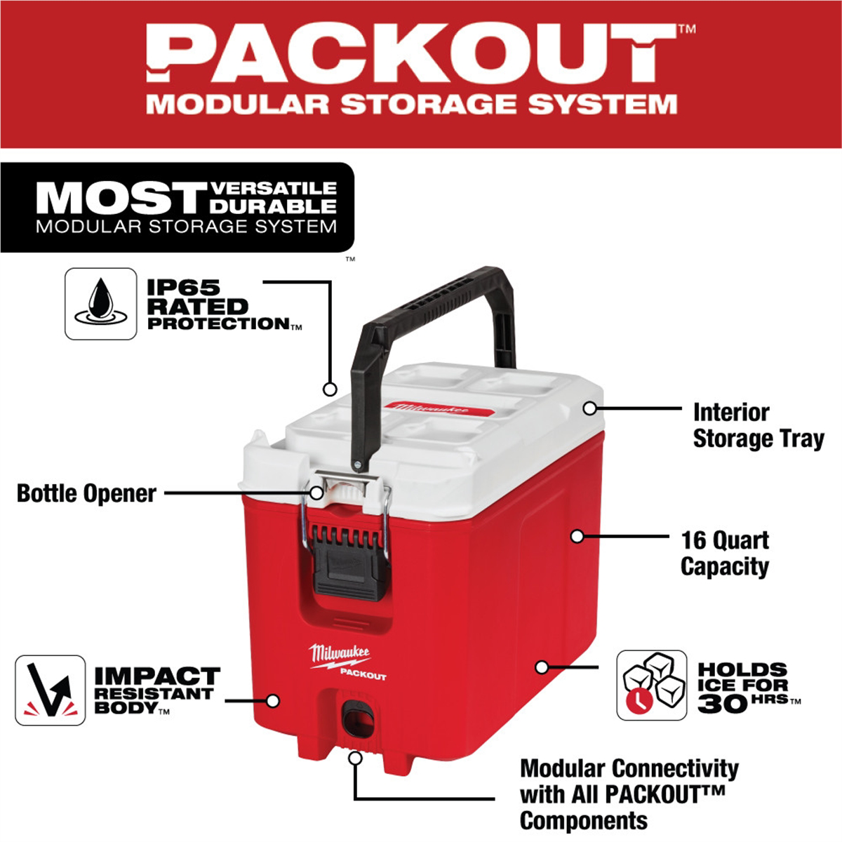 Milwaukee PACKOUT 16QT Compact Cooler with Bottle Opener 48-22-8460