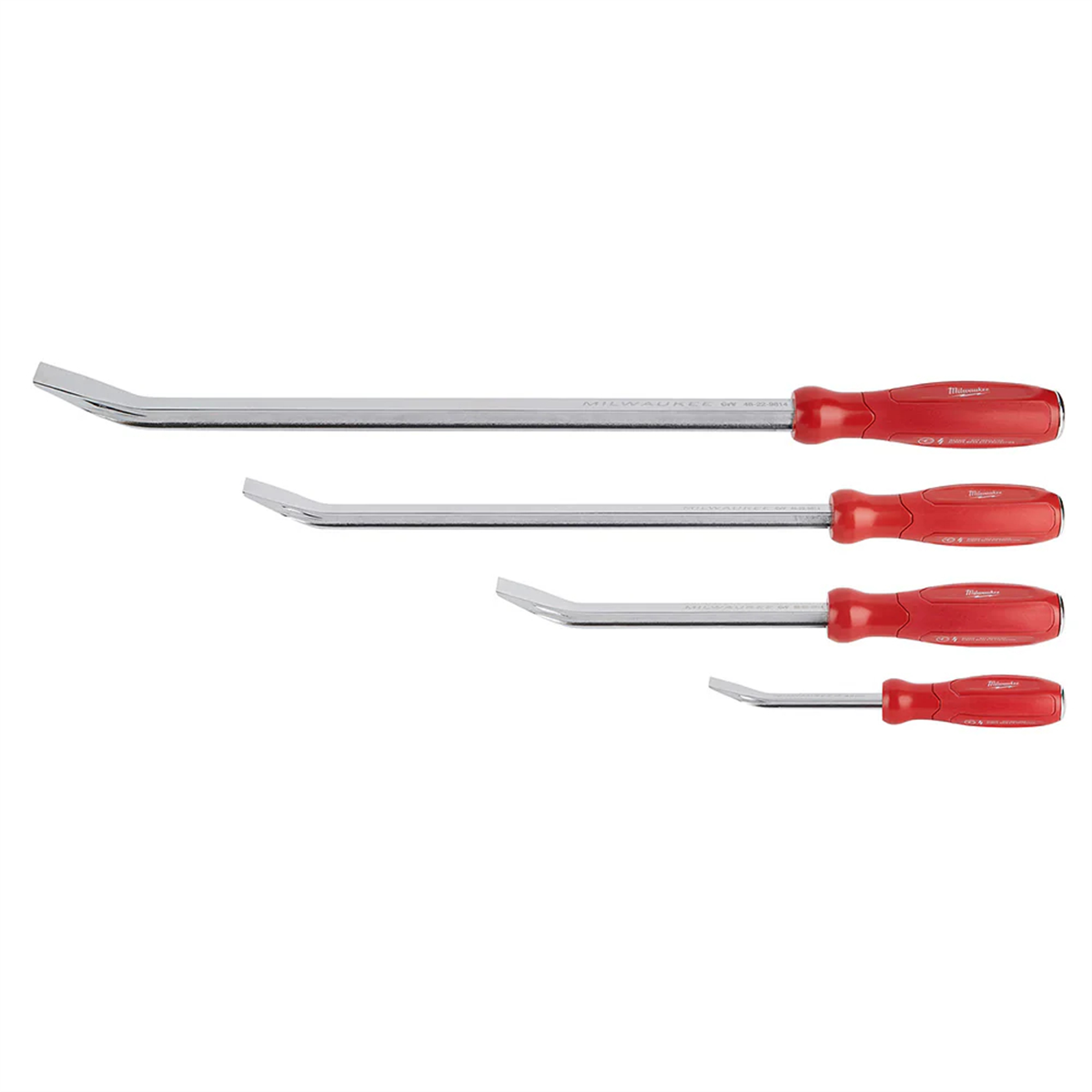 Milwaukee Tools 4Pc Pry Bar Set 48-22-9214 with chrome finish and storage tray