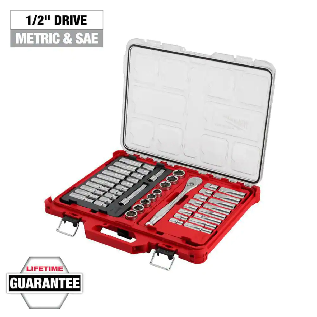Milwaukee 1/2-in Drive Ratchet & Socket Set 47-Piece, MPN 48-22-9487, Packout Low-Profile Organizer