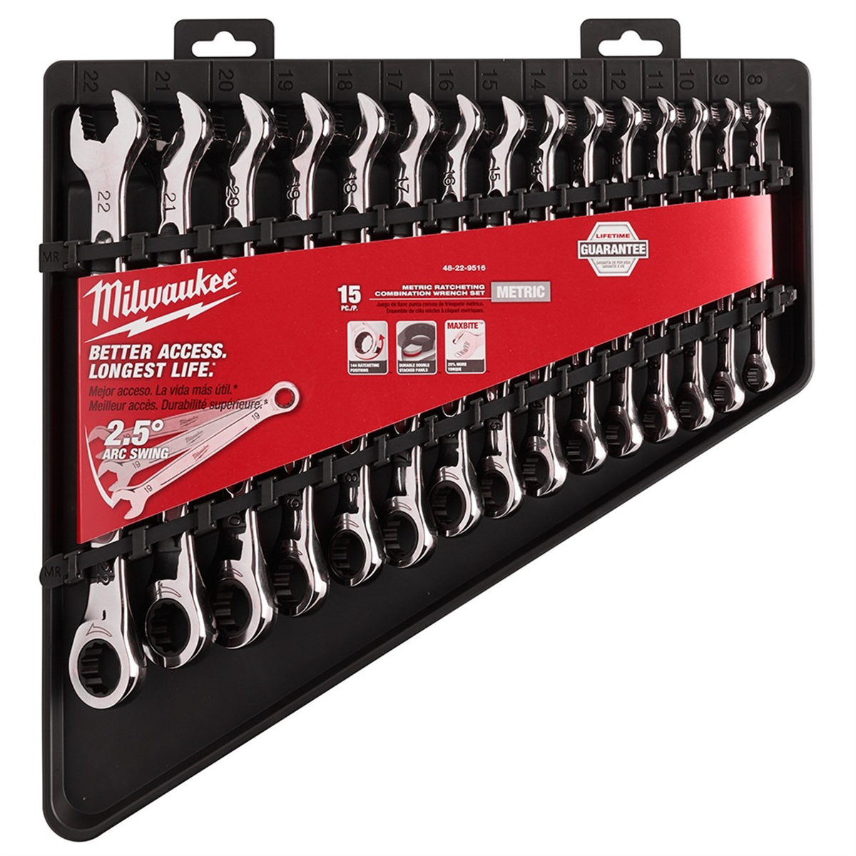 Milwaukee Ratcheting Combination Wrench Set 15-Piece Metric, MPN 48-22-9516, 144 Ratchet Positions