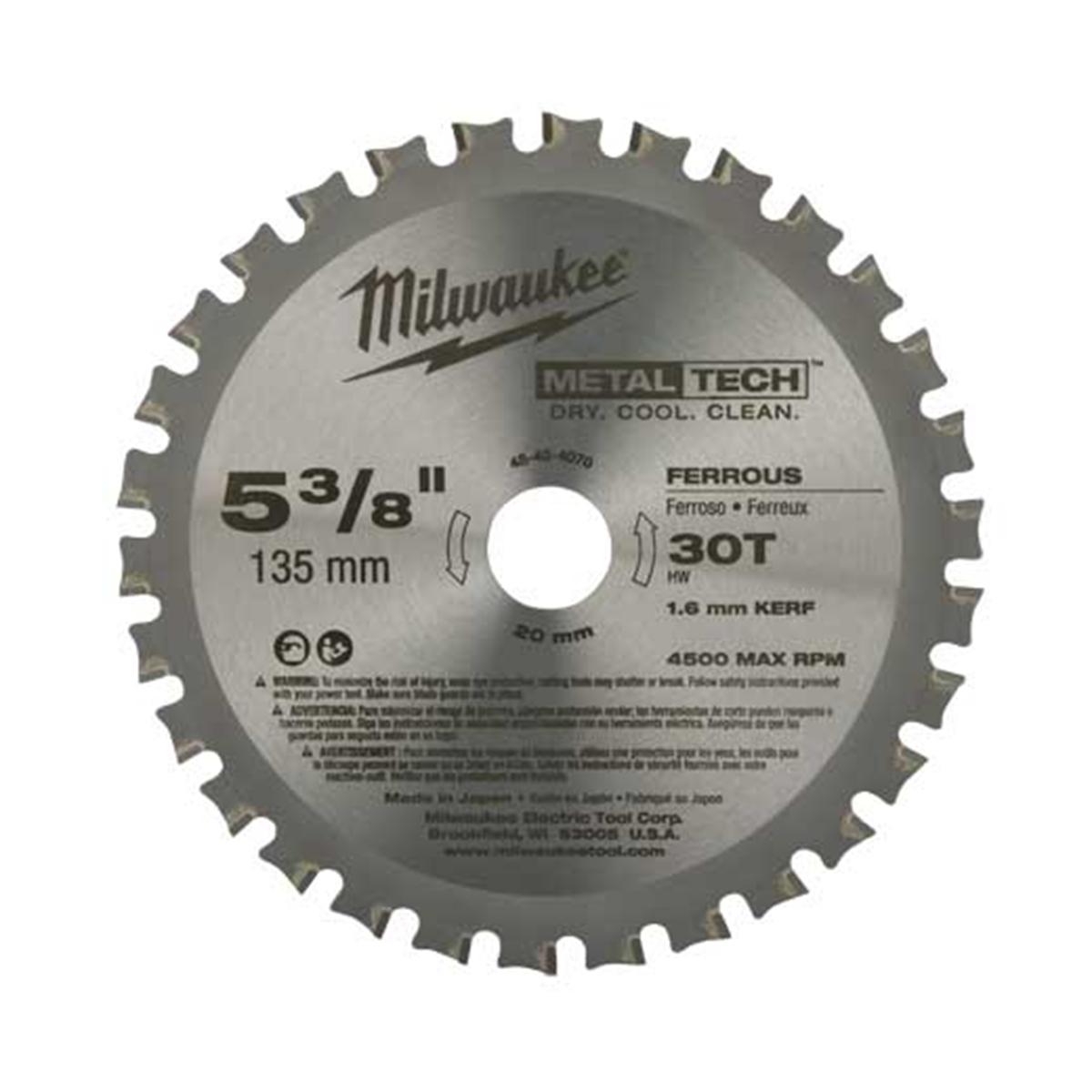 Milwaukee Tools 5-3/8" 30T Metal & Stainless Csb 48-40-4070 dry cut blade
