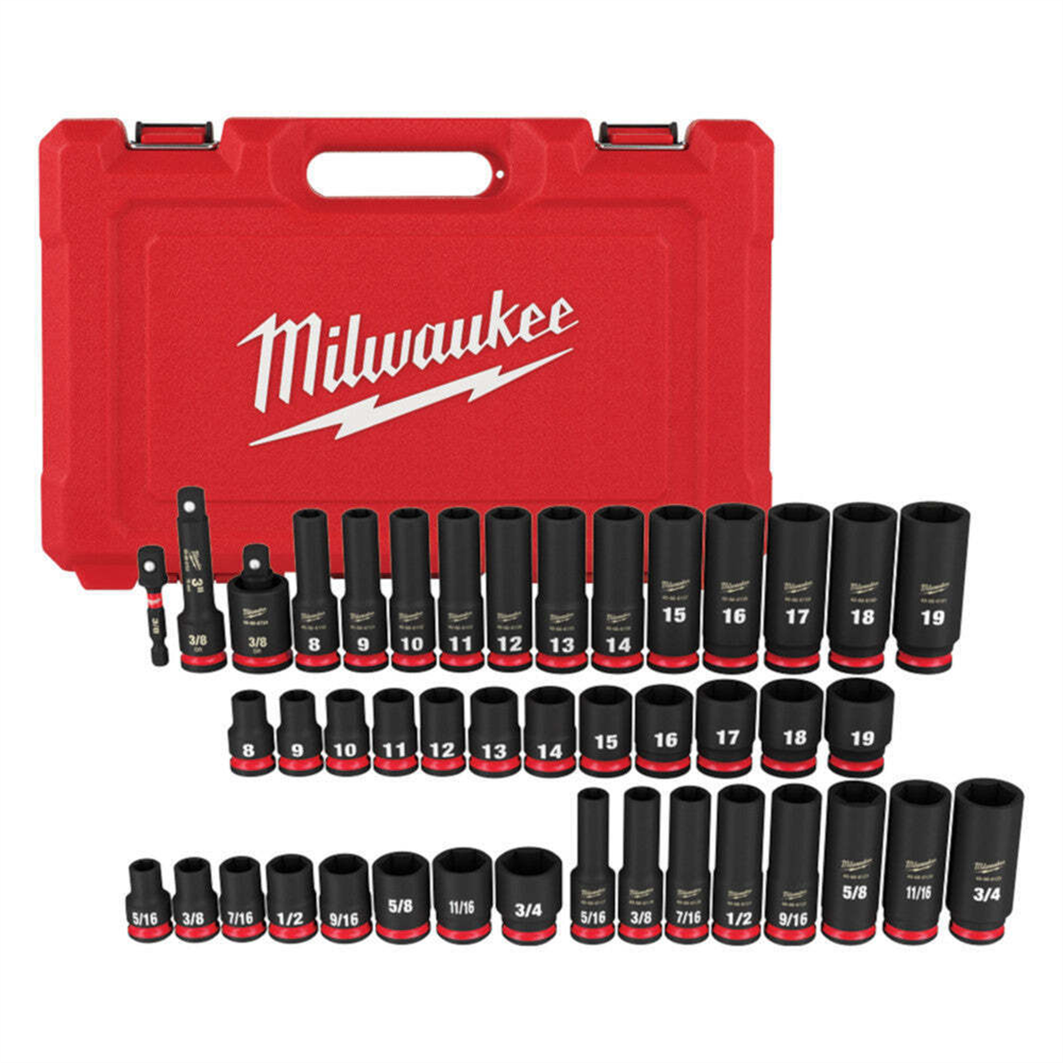 Milwaukee Shockwave Impact Duty 43-Piece 3/8" Drive SAE/Metric Deep 6-Point Socket Set, MPN