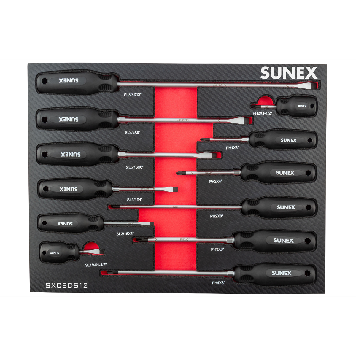 Sunex Tools 12-Piece Magnetic Phillips & Slotted Screwdriver Set, Model SXCSDS12