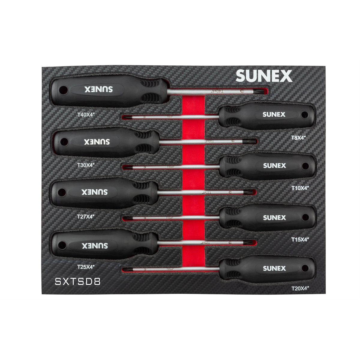 Sunex Tools Torx Magnetic Screwdriver Set 8-Piece SXTSD8 - T8-T40 Tips, High-Visibility Markings