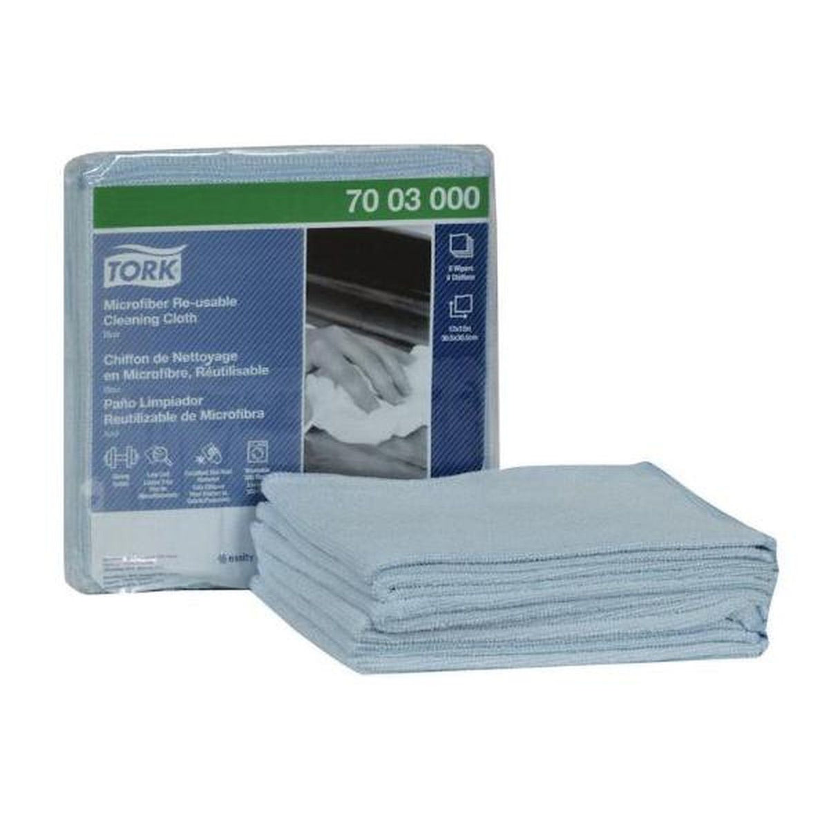 Tork 7003000 Microfiber Cleaning Cloth Blue, 8×6, Reinforced Edge, Washable 300 Uses, Box