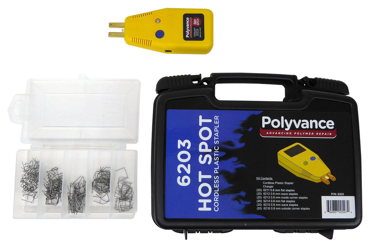 Polyvance Hot Spot 6204 Cordless Plastic Stapler with Assorted 0.6 mm Flat, Wave, and Inside Corner