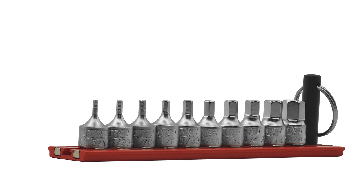 Vim Tools Inch Stubby Hex Drive Bit Set 9-Piece SHI400, 3/32"-3/8", 1/4" square drive, heat-treated