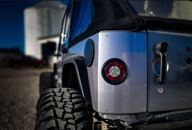 Motobilt MB1125-ST Steel Rear Corner Armor with Round Taillight Holes for 07-18 Jeep Wrangler JK Unlimited 4-Door